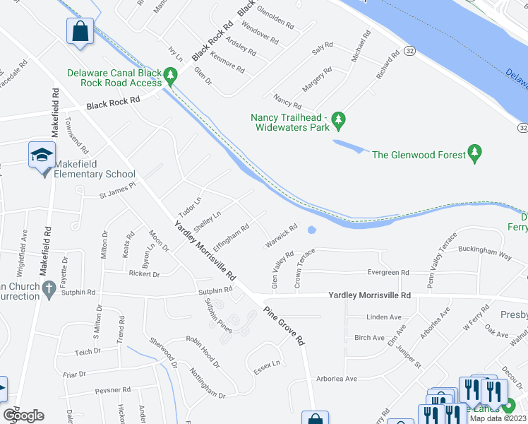 map of restaurants, bars, coffee shops, grocery stores, and more near 101 Effingham Road in Morrisville