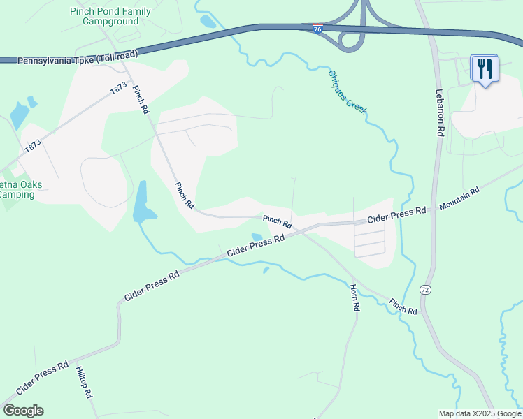 map of restaurants, bars, coffee shops, grocery stores, and more near 2665 Pinch Road in Manheim