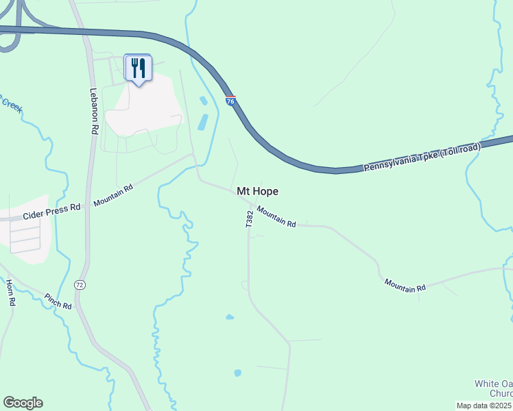 map of restaurants, bars, coffee shops, grocery stores, and more near 2394 Mountain Road in Manheim