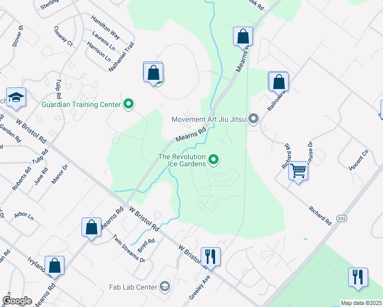 map of restaurants, bars, coffee shops, grocery stores, and more near 410 Camars Drive in Warminster