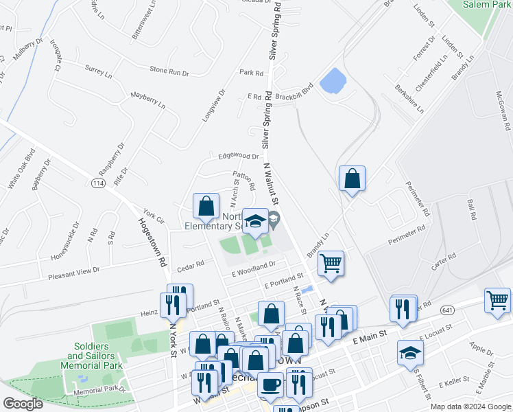 map of restaurants, bars, coffee shops, grocery stores, and more near 31 Patton Road in Mechanicsburg