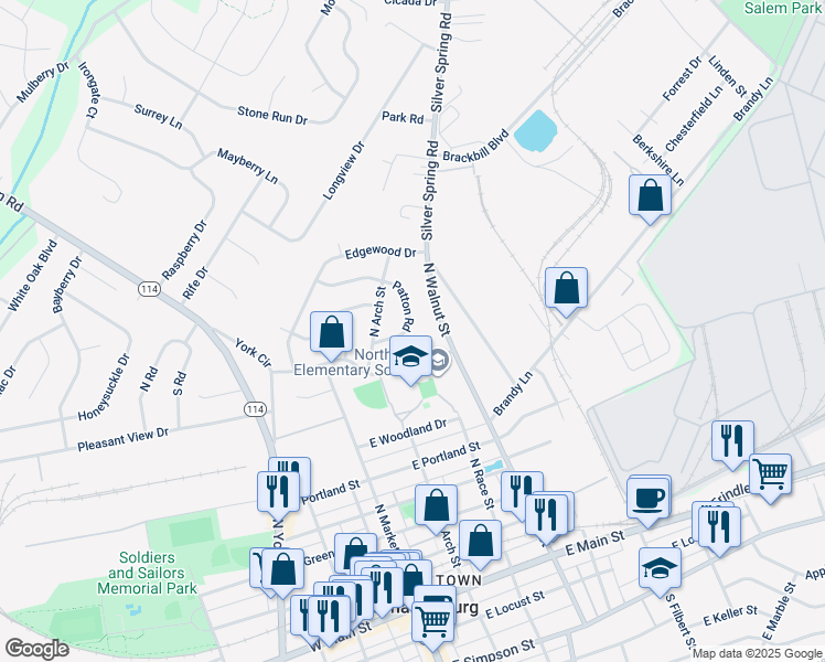 map of restaurants, bars, coffee shops, grocery stores, and more near 31 Patton Road in Mechanicsburg