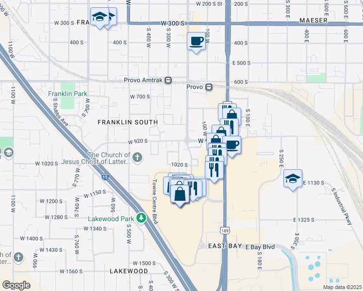 map of restaurants, bars, coffee shops, grocery stores, and more near 937 South 250 West Street in Provo