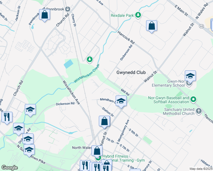 map of restaurants, bars, coffee shops, grocery stores, and more near 153 Arbour Court in North Wales