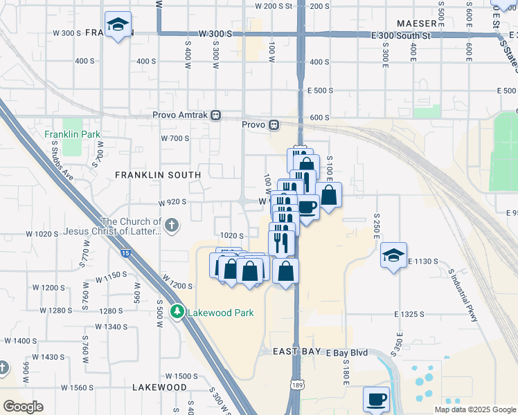 map of restaurants, bars, coffee shops, grocery stores, and more near 939 South 200 West in Provo