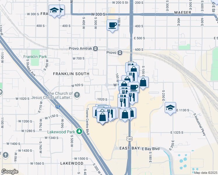 map of restaurants, bars, coffee shops, grocery stores, and more near 939 South 200 West in Provo