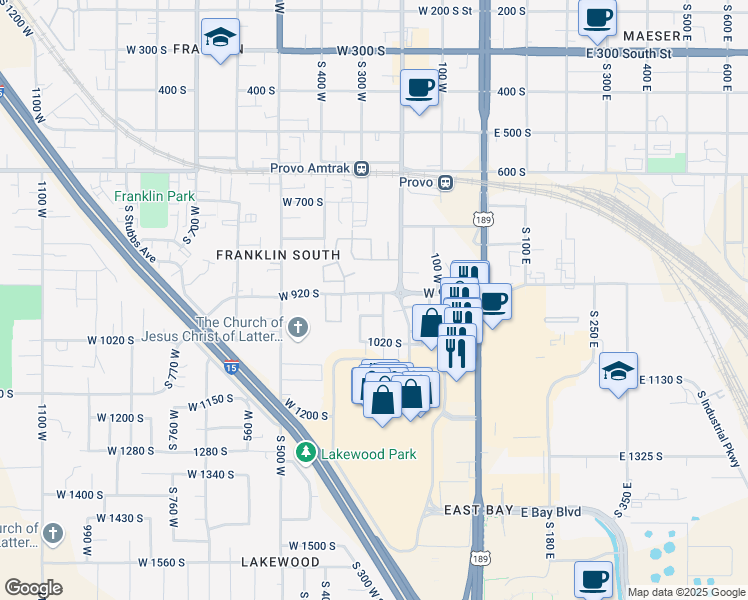 map of restaurants, bars, coffee shops, grocery stores, and more near 933 South 250 West Street in Provo