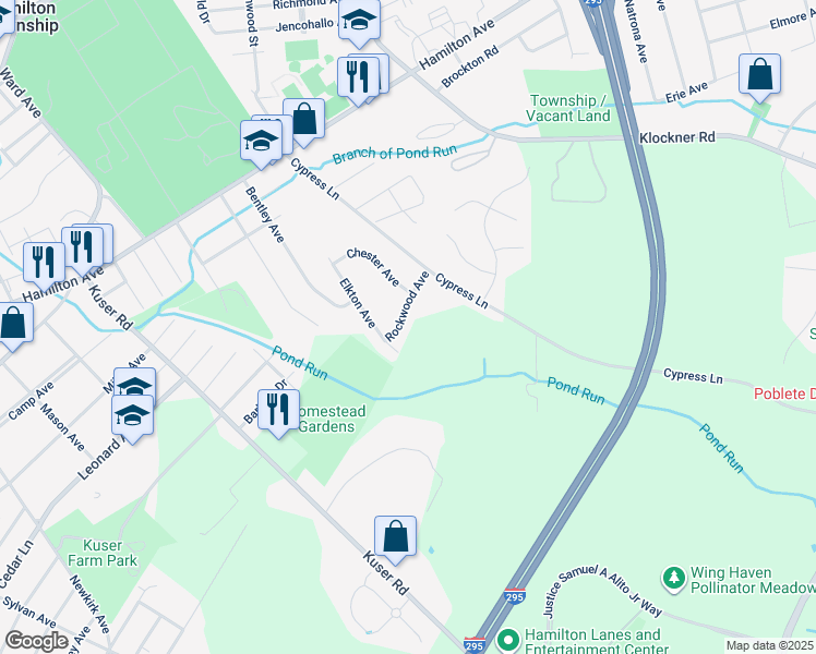 map of restaurants, bars, coffee shops, grocery stores, and more near 6 Rockwood Avenue in Hamilton Township