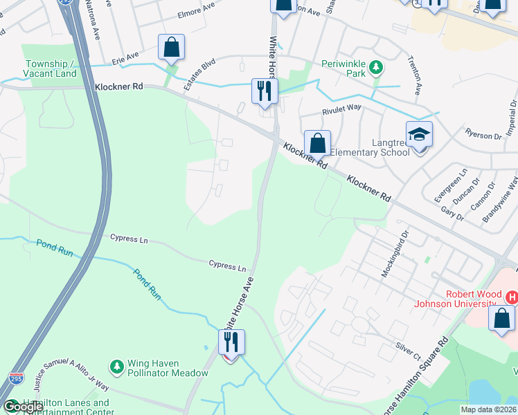 map of restaurants, bars, coffee shops, grocery stores, and more near 1675 Whitehorse Mercerville Road in Hamilton Township