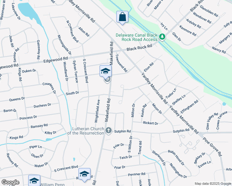 map of restaurants, bars, coffee shops, grocery stores, and more near 4 North Homestead Drive in Yardley