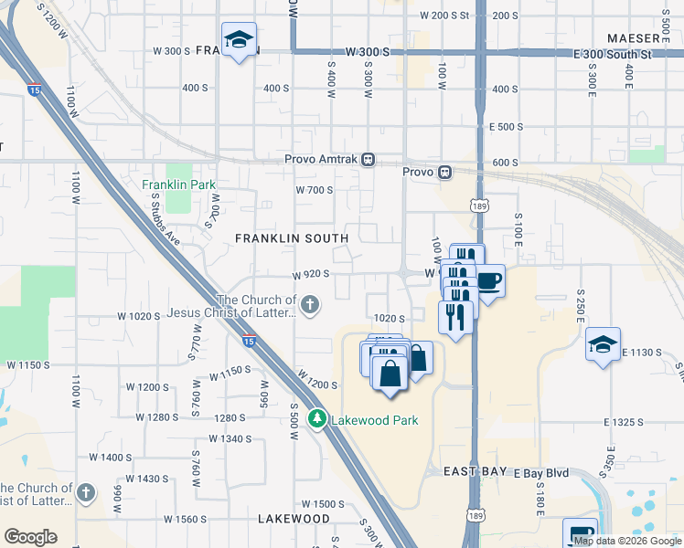map of restaurants, bars, coffee shops, grocery stores, and more near 331 West 920 South in Provo