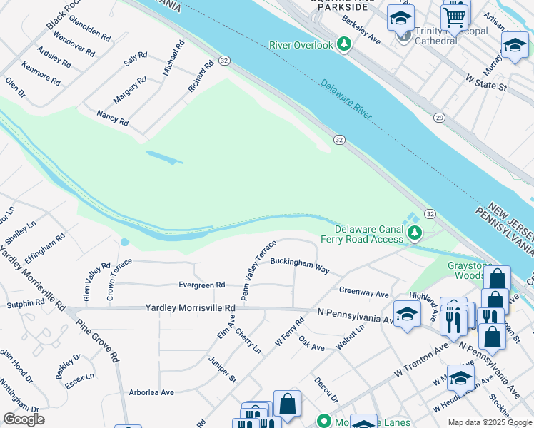map of restaurants, bars, coffee shops, grocery stores, and more near 209 Penn Valley Terrace in Morrisville