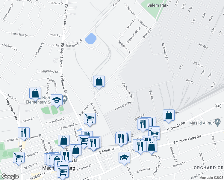 map of restaurants, bars, coffee shops, grocery stores, and more near Admiral's Quay Drive in Mechanicsburg
