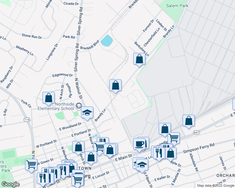 map of restaurants, bars, coffee shops, grocery stores, and more near 416 Admiral's Quay Drive in Mechanicsburg