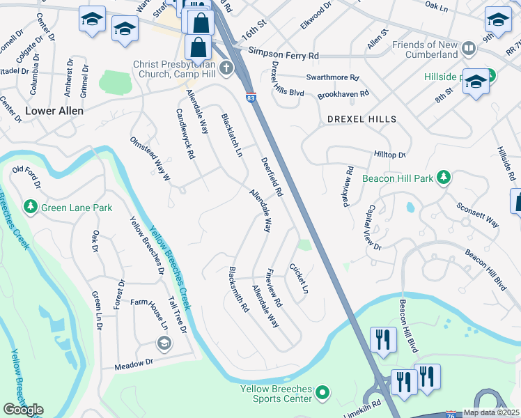 map of restaurants, bars, coffee shops, grocery stores, and more near 300 Allendale Way in Camp Hill