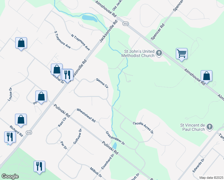 map of restaurants, bars, coffee shops, grocery stores, and more near 29 Sienna Circle in Ivyland