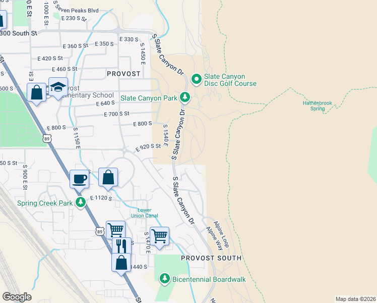 map of restaurants, bars, coffee shops, grocery stores, and more near 918 Aspen Summit Drive in Provo