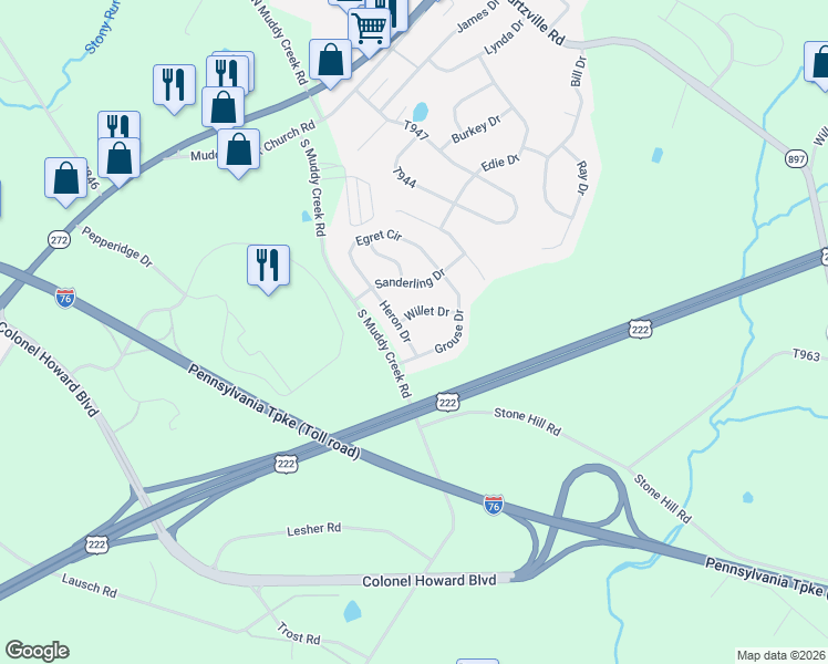 map of restaurants, bars, coffee shops, grocery stores, and more near 5 Willet Drive in Denver