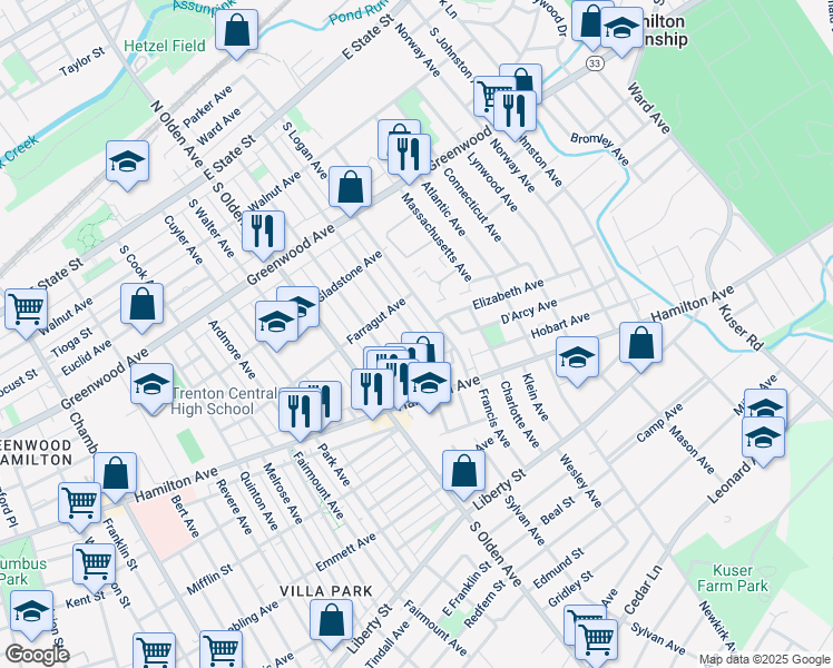 map of restaurants, bars, coffee shops, grocery stores, and more near 454 Cleveland Avenue in Trenton