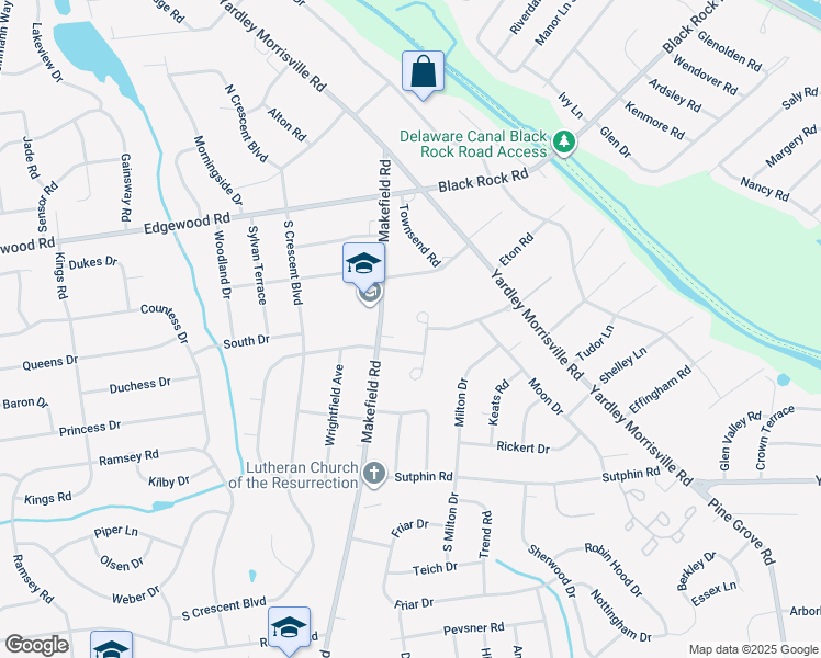 map of restaurants, bars, coffee shops, grocery stores, and more near 3 Twin Circle Court in Yardley