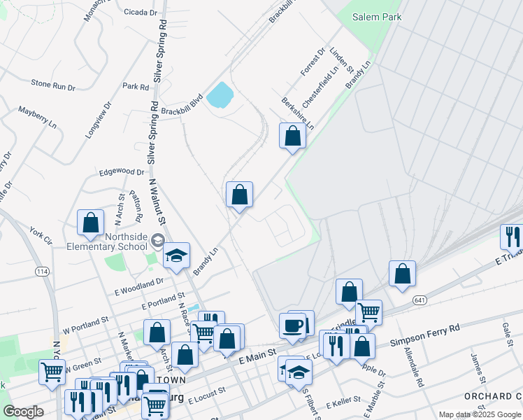map of restaurants, bars, coffee shops, grocery stores, and more near 424 A Brandy Lane in Mechanicsburg