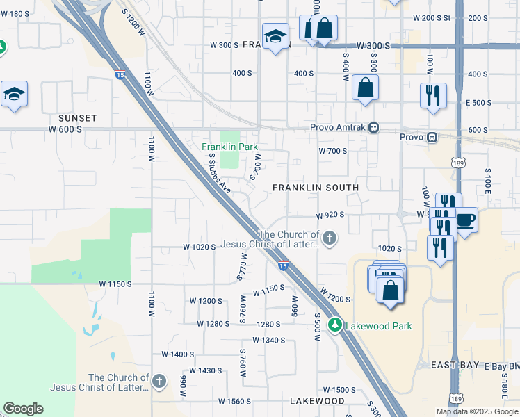 map of restaurants, bars, coffee shops, grocery stores, and more near 687 Lebon Circle in Provo