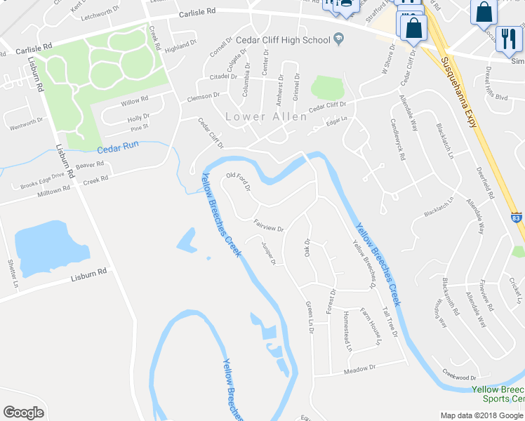 map of restaurants, bars, coffee shops, grocery stores, and more near 121 Old Ford Drive in Camp Hill