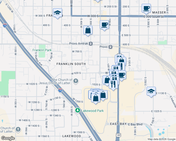 map of restaurants, bars, coffee shops, grocery stores, and more near 340 West 920 South in Provo
