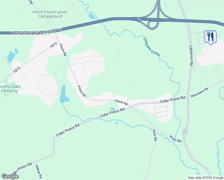 map of restaurants, bars, coffee shops, grocery stores, and more near 2665 Pinch Road in Manheim
