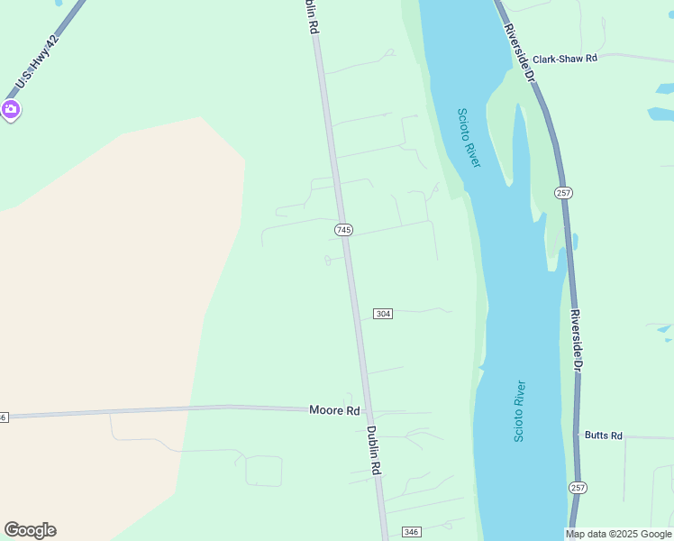 map of restaurants, bars, coffee shops, grocery stores, and more near 6200 Dublin Road in Delaware