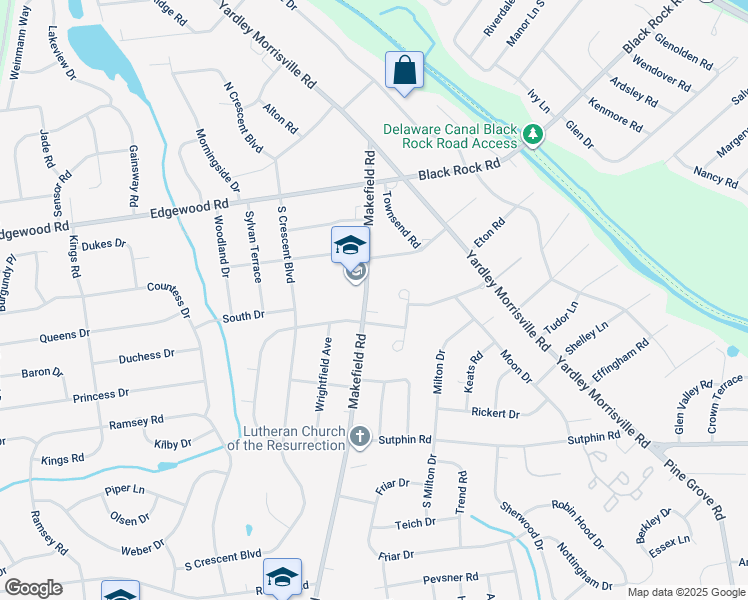 map of restaurants, bars, coffee shops, grocery stores, and more near 1904 Makefield Road in Morrisville