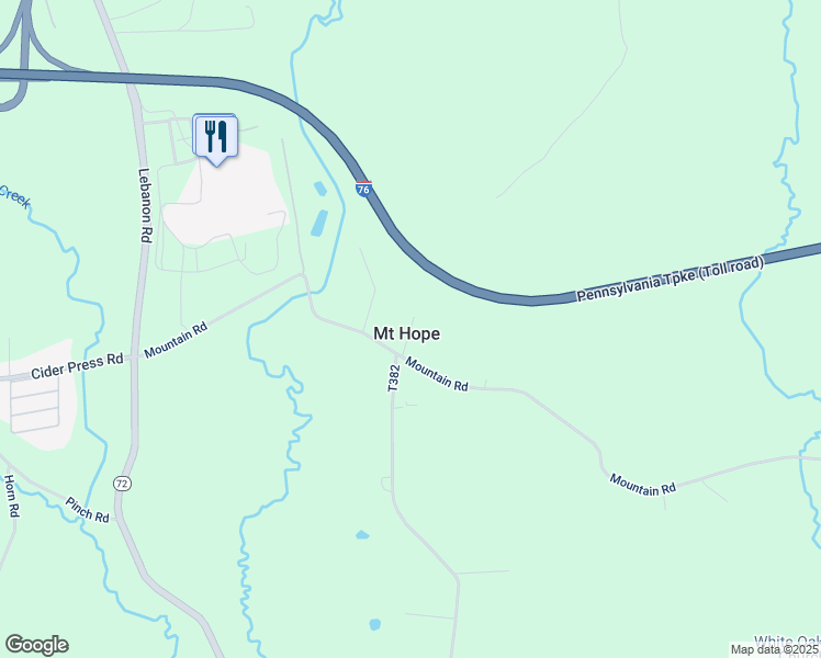 map of restaurants, bars, coffee shops, grocery stores, and more near 2380 Mountain Road in Manheim