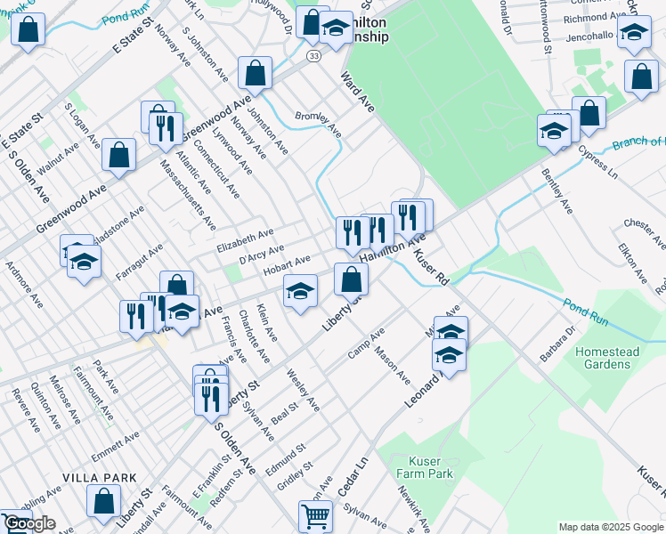 map of restaurants, bars, coffee shops, grocery stores, and more near 1010 Norway Avenue in Hamilton Township