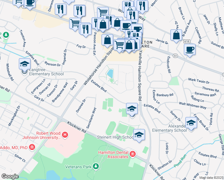 map of restaurants, bars, coffee shops, grocery stores, and more near 234 Sparrow Drive in Hamilton Township