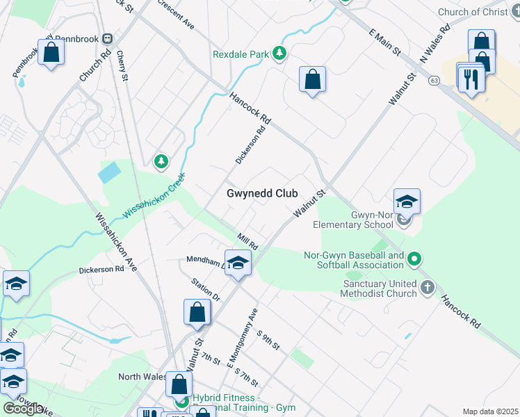 map of restaurants, bars, coffee shops, grocery stores, and more near 10 Belfast Drive in North Wales