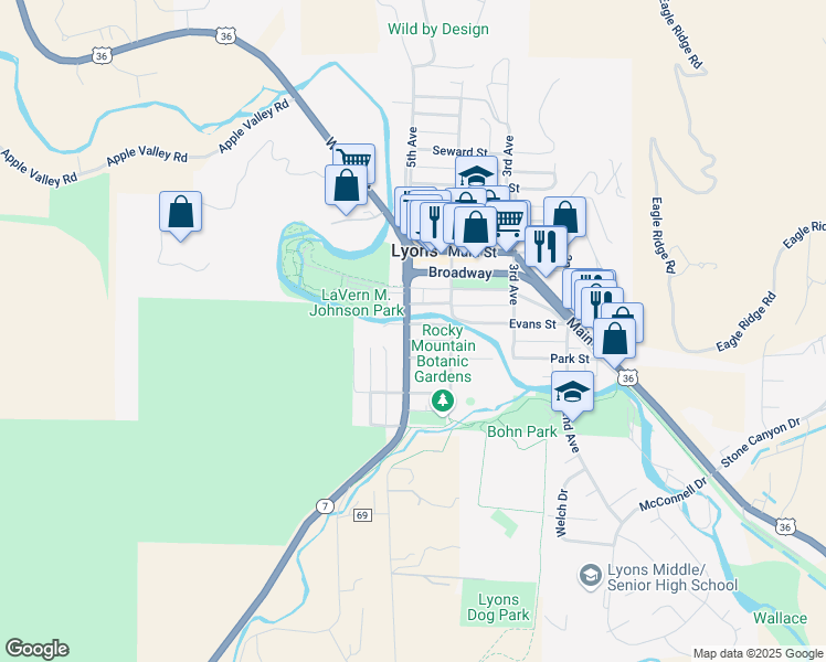 map of restaurants, bars, coffee shops, grocery stores, and more near 441 Evans Street in Lyons