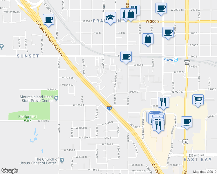 map of restaurants, bars, coffee shops, grocery stores, and more near 645 Lebon Circle in Provo