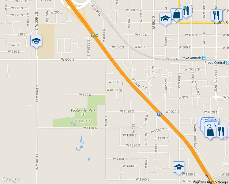 map of restaurants, bars, coffee shops, grocery stores, and more near 1017 W 850 S in Provo