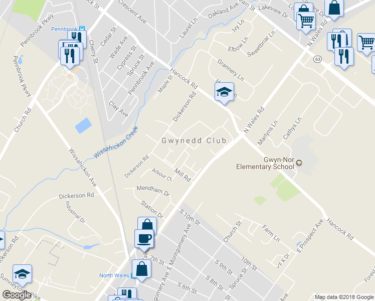 map of restaurants, bars, coffee shops, grocery stores, and more near 22 Belfast Drive in North Wales