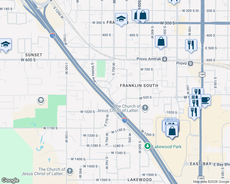 map of restaurants, bars, coffee shops, grocery stores, and more near 680 Lebon Circle in Provo