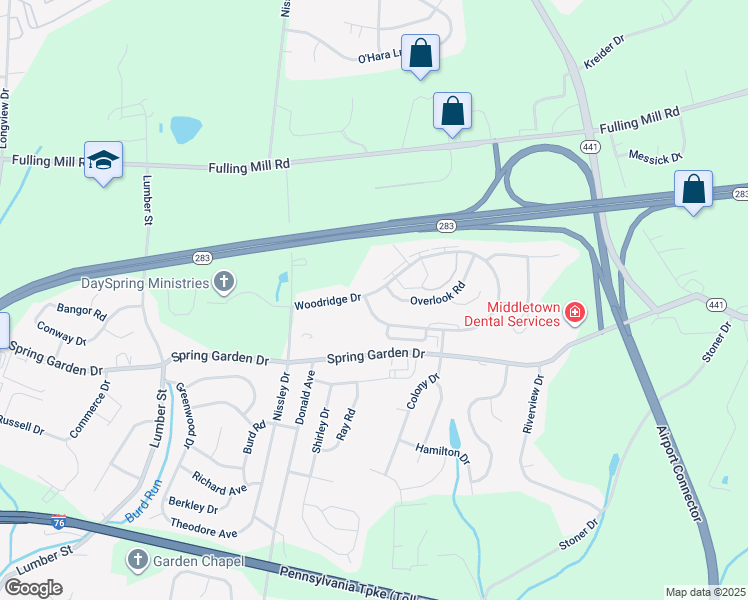 map of restaurants, bars, coffee shops, grocery stores, and more near 1390 Woodridge Drive in Middletown