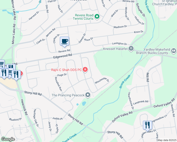 map of restaurants, bars, coffee shops, grocery stores, and more near 661 Fox Hollow Drive in Yardley