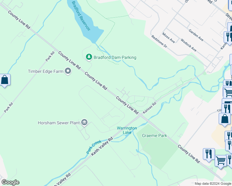 map of restaurants, bars, coffee shops, grocery stores, and more near 514 Goldenrod Court in Warrington