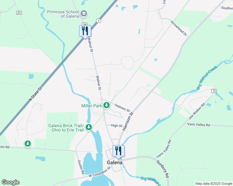 map of restaurants, bars, coffee shops, grocery stores, and more near 44 Holmes Street in Galena