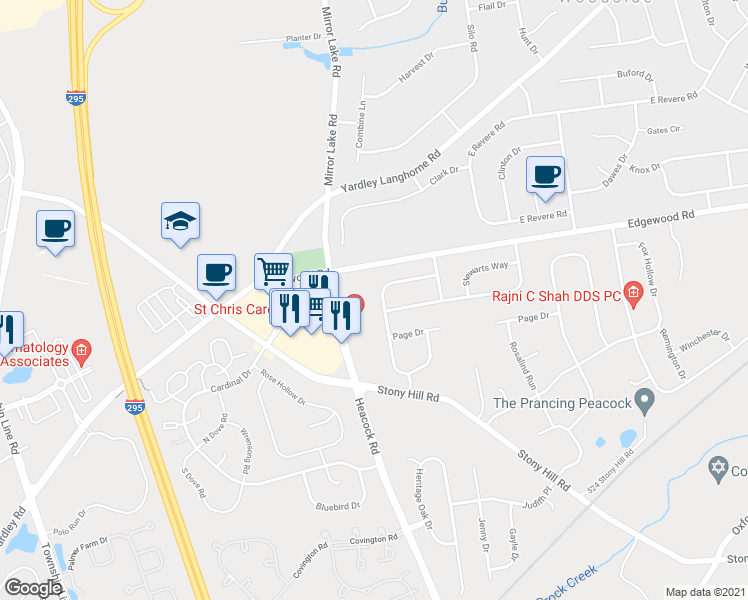 map of restaurants, bars, coffee shops, grocery stores, and more near 701 West Melissa Drive in Yardley