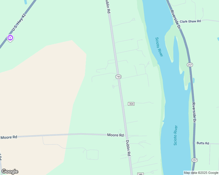 map of restaurants, bars, coffee shops, grocery stores, and more near 6200 Dublin Road in Delaware