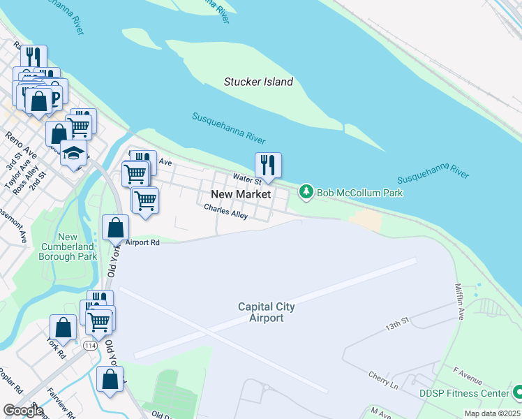 map of restaurants, bars, coffee shops, grocery stores, and more near 503 Ross Avenue in New Cumberland