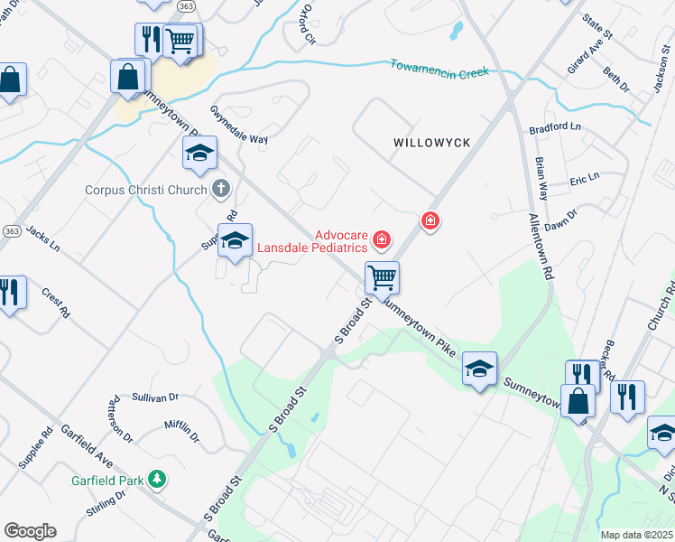 map of restaurants, bars, coffee shops, grocery stores, and more near 1602 Samantha Ct in Lansdale