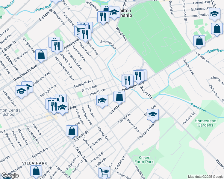 map of restaurants, bars, coffee shops, grocery stores, and more near 1010 Norway Avenue in Hamilton Township
