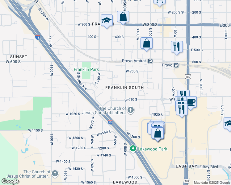 map of restaurants, bars, coffee shops, grocery stores, and more near 750 South 650 West in Provo